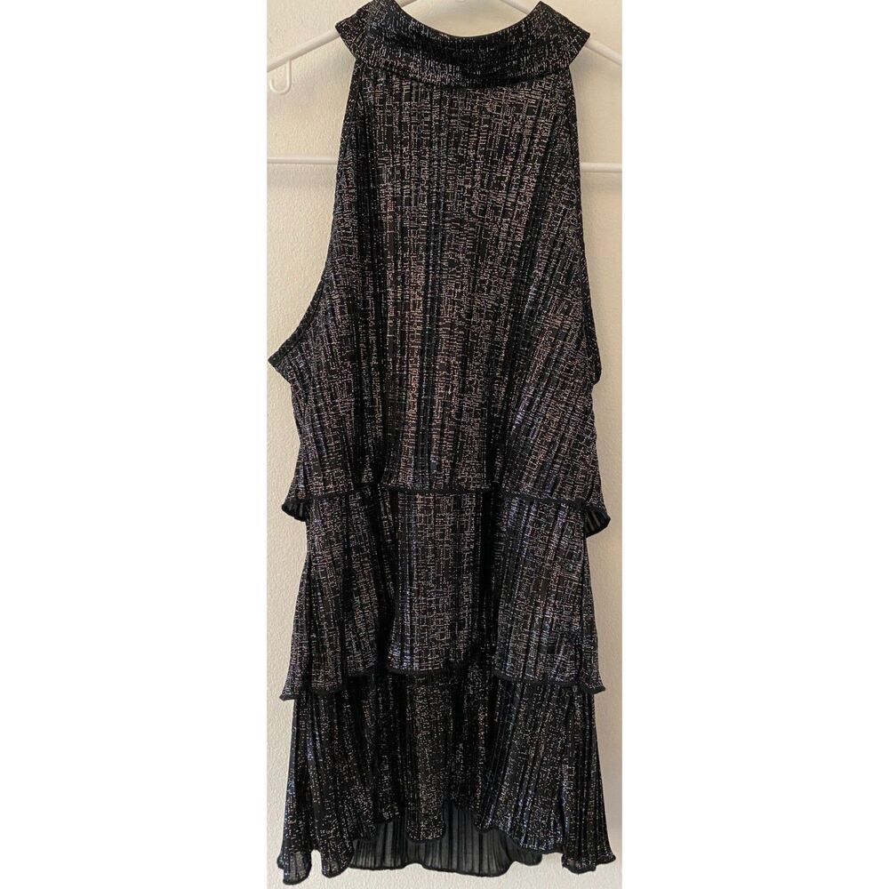 Soulmates Black Silver High Collar Ruffle Layered Tank Top Women's Sz Small